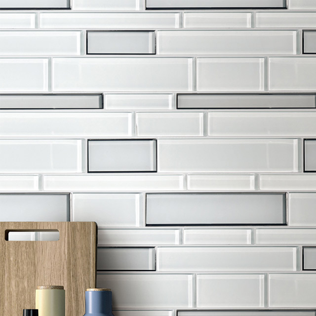 Tiras blancas estilo americano, mosaicos de vidrio para pared contra salpicaduras de cocina y baño mixtos