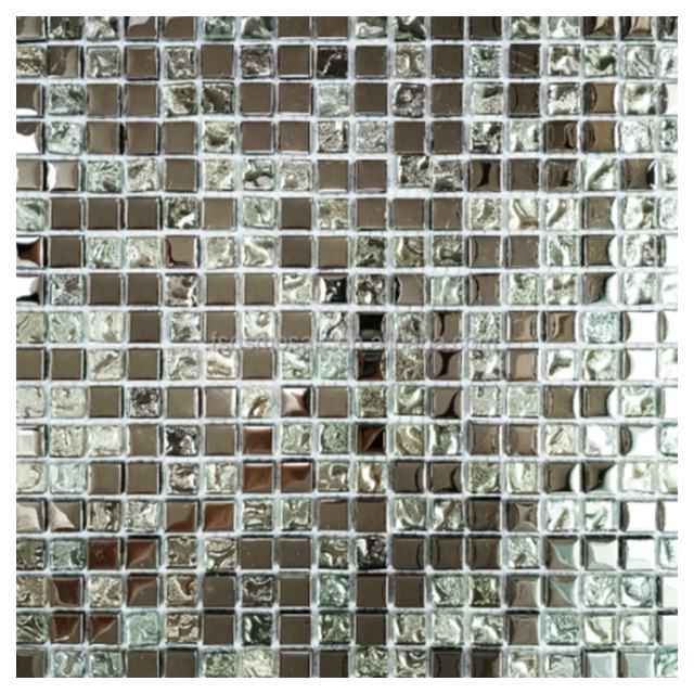 Vidrio de mosaico de vidrio dorado plateado para uso en salpicaduras de pared y fondo de TV y mosaico acristalado de pared de baño