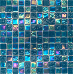 Azulejos de mosaico de cristal iridiscente de cristal azul, azulejos de baño, piscina, vidrio de mosaico